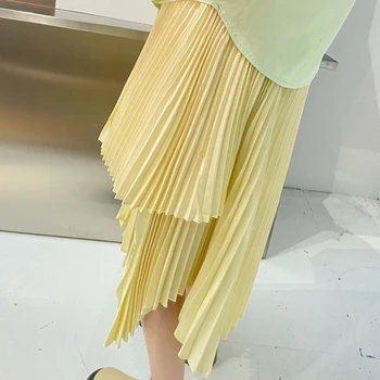 TWOTWINSTYLE Gul Casual Nederdel For Kvinder med Høj Talje Asymmetrisk Plisserede Solid Nederdele Kvindelige Sommer Tøj 2021 Mode Tidevandet