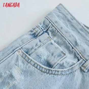 Tangada 2021 Fashion Kvinder Lys Blå slidte Jeans Bukser, Lange Bukser Lommer, Knapper Kvindelige Bukser 4M172