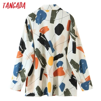 Tangada Kvinder Retro Geometri Print Chiffon Skjorte Bluse Kontor Dame langærmet Smarte Overdele SL546