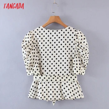 Tangada Kvinder Retro Prikker, Print Afgrøde Shirt Kort Ærme 2021 Sommer Chic Kvindelige Shirt, Toppe 8H105