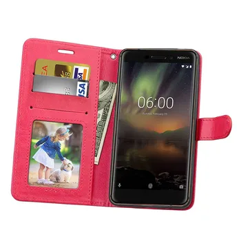 Tegnebog Tilfældet for Nokia-6 2018 6.1 Flip Cover Kort, Stå PU Læder taske til Nokia-6 2018 Dække Magnetisk Spænde For Nokia 6.1 Sag