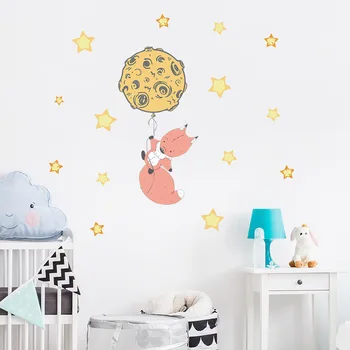 Tegnefilm killing fox Wall Stickers til børn, baby værelse tapet Hjem Indretning Soveværelse baggrund dekoration vægmaleri søde dyr mærkat
