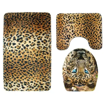 Tiger Leopard Printet Toilet til Væg-Sæt Måtten Skridsikker Badeværelse Tæppe Badekar Fod Mat Flannrl Toilet sædebetræk Tæpper 3-delt Sæt