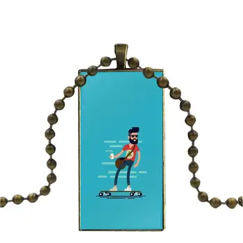Til Unisex Fashion Sport Skateboard Vintage Smykker I Bronze Farve Glas Facetslebet Choker Vedhæng Lang Rektangel Halskæde