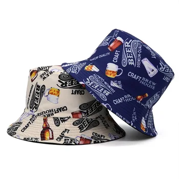 To Side Reversible Brev Øl Bucket Hat Unisex Udskrivning Hip Hop Hat Til Kvinder, Mænd Panama Cap Sommeren Fiskeren Hat