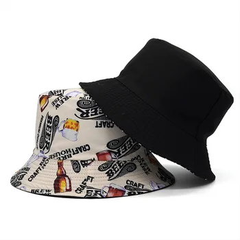 To Side Reversible Brev Øl Bucket Hat Unisex Udskrivning Hip Hop Hat Til Kvinder, Mænd Panama Cap Sommeren Fiskeren Hat