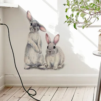 To søde kaniner Wall sticker Børns kids room hjem dekoration aftagelige tapet stue, soveværelse vægmaleri bunny klistermærker