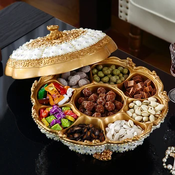 Top Klasse Luksus Europæiske Frugt Håndlavede Glasperler Keramisk Plade Tørret Frugt Nipsting Retter Snack Bakke Dessert Skuffe Guld