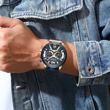 Top Mærke CURREN Afslappet Sport Ure til Mænd Blå Luksus 8329 Læder armbåndsur Mand Clock Mode Chronograph Armbåndsur