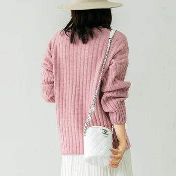 Toppies 2021 Koreanske Sød Strikket Sweater Kvinder Rund Hals Trøjer Langærmet Trøje Hvid Pink Trøjer