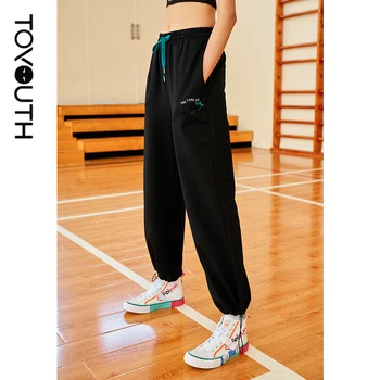 Toyouth Kvinder Joggingbukser 2021 Efteråret Elastisk Talje Bukser Solid Brev Broderi Print Smart Casual Jogger Sport Bukser