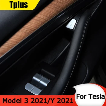 Tplus Bil Knappen Anti-Ridse Mærkat Beskyttende Film Til Tesla Model 3 2021 / Model Y 2021 Vindue Lift-Kontakten ABS Tilbehør