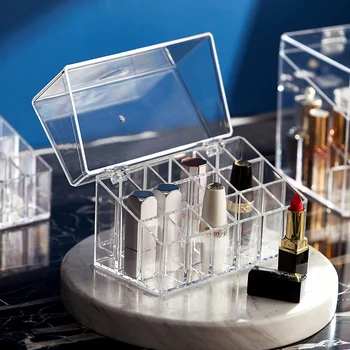 Transparente Læift opbevaringsboks Cosmetic Organizer Læift Stå Plastik Boks Parfume Vatpind Displayet Stå med Låg