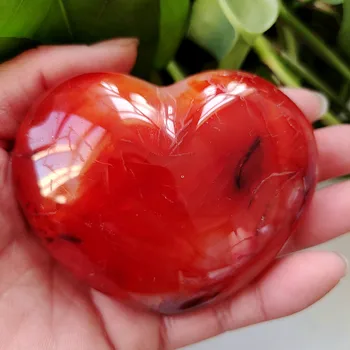 Tre naturlige rød agat krystaller hjertet boligindretning, krystal healing sten