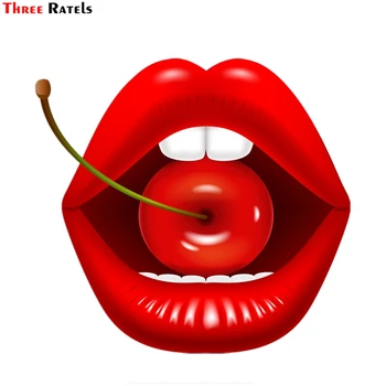 Tre ratels FTC-832# tegnefilm kvindelige sexede røde læber med kirsebær decal Klistermærker til Bagage Bærbar Cykel Køleskab