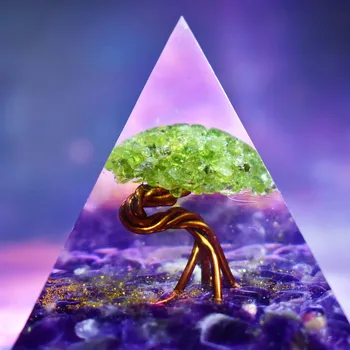 Tree of Life Orgone Pyramide Ametyst Peridot Healing Krystal Energi Orgonite Pyramide EMF Beskyttelse Meditation Værktøj