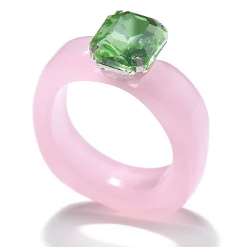 Trendy, Farverige Gennemsigtig Akryl Harpiks Crystal Ringe Til Kvinder, Søde Koreansk Mode Geometrisk Runde Ringe Part Smykker Gave