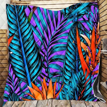 Tropisk Sommer Blade Palm Tree Akvarel Mønster Quilt Tæppe