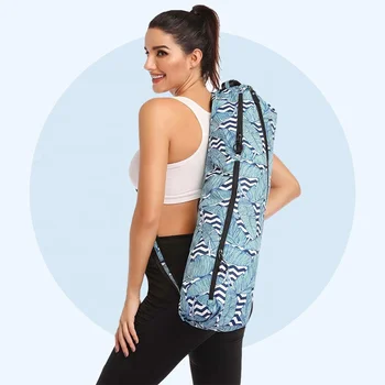 Trykt Kvinder yogamåtte bærepose Fuld Zip-Crossbody yogamåtte Taske Vandtæt Cork PU Mat Bærer Rygsæk Med skulderrem