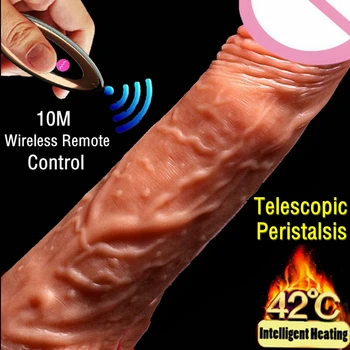 Trådløs Fjernbetjening Realistisk Dildo Vibrator Automatiske Teleskop Varme Enorm Dildo Til Kvinders G-punkt Massage Lesbiske Adult Sex Toy