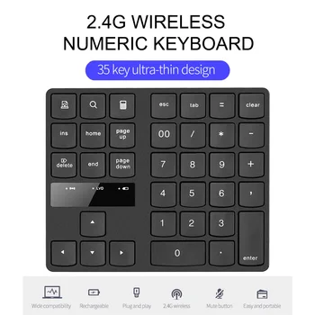 Trådløse Numeriske Tastatur Bærbare Tastaturet 35 Nøgler, PC Genopladelige Digital 2,4 G Tastatur til Regnskab Kasserer/kasserer bruser/bank