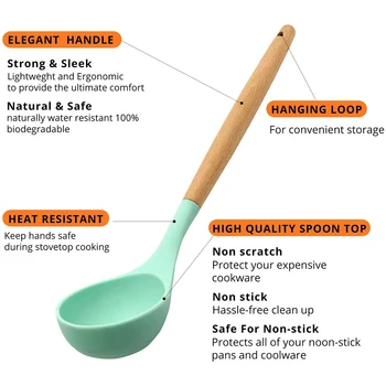 Træ-Håndtag Køkken Køkkenredskaber Nonstick varmeandig Silicone Spatel suppeske Slev Turner Easy Clean Madlavning Værktøjer