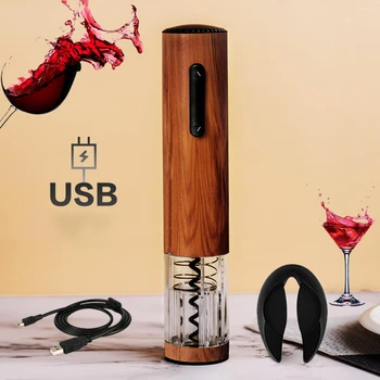 Træ, Korn El-Vin Oplukker USB-Genopladelige Automatisk Proptrækker USB-Elektrisk Rød Vin Oplukker Med Folie Cutter