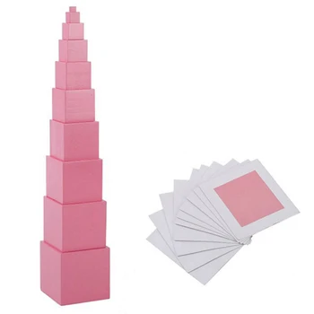 Træ-Montessori Materiale Toy Tidlige Barndom Uddannelse Legetøj Sjove Pink Tower Massivt Træ Cube Toy