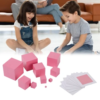 Træ-Montessori Materiale Toy Tidlige Barndom Uddannelse Legetøj Sjove Pink Tower Massivt Træ Cube Toy