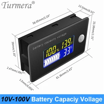 Turmera 12V 24V, 36V 48V 60V 72V Li-ion-Lifepo4 Bly-syre Batteri Kapacitet Indikator Display LCD-Voltmeter Temperatur Meter Test