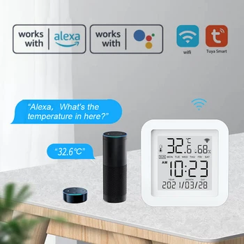 Tuya Smart Liv WIFI Temperatur og Luftfugtighed Sensor Indendørs Termometer Hygrometer Med LCD-Display, Støtte Alexa Google Assistent