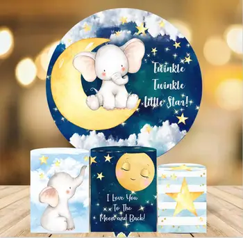 Twinkle Twinkle Little Star Cirkel Rundt Baggrund Baby Shower, Fødselsdag Banner Slik Tabel Plint Dækker Elastisk Foto