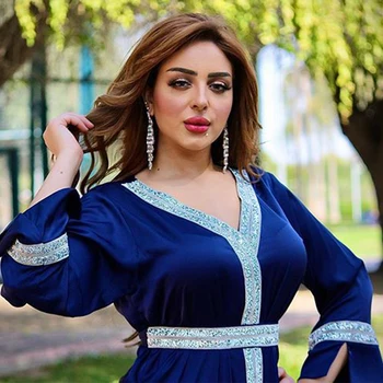 Tyrkiet Arabisk Maxi Kjole Muslimske Kvinder Abaya Etniske Pailletter Lange Ærmer Løs Indien Islamisk Tøj Robe Marokkanske Kaftan Kjole