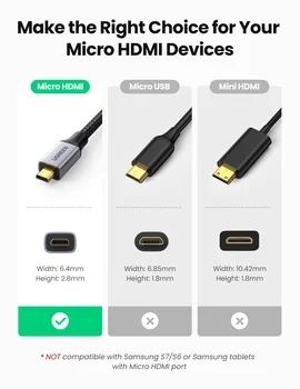 UGREEN Micro HDMI til HDMI Adapter 4K/60Hz 3D Micro HDMI til HDMI til GoPro Hero 7 Raspberry Pi 4 Nikon Sony HDMI-Kablet Flettet