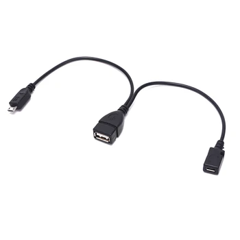 USB 2.0 Type A Female 2 I 1 OTG Mikro-USB-Vært Y Splitter USB-Adapter til Micro 5 Pin Mand Kvinde Kabel