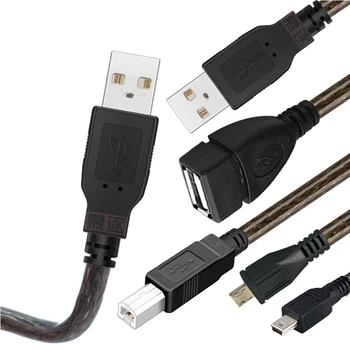 USB 2.0 Type A mand til Mand/Micro/Mini-USB-5P/B Male Kabel M/M Dobbelt Afskærmning(Folie+Flettet) Premium Kvalitet, Transparent brun