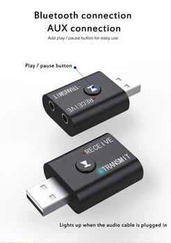 USB Bluetooth-5.0-Sender-Modtager 3 i 1 EDR Adapter Dongle 3,5 mm for AUX-TV PC Hovedtelefoner Hjem, Bil-HIFI-Lyd Og Spil