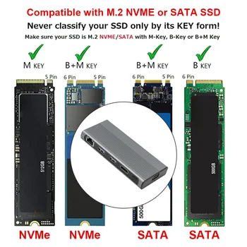 USB-C-HUB Type C 3.1 til M. 2 NVME NGFF HD-4K-30 hz 1000 M INTERNET 10Gbps M. 2 SSD Tilfælde Kabinet, USB-C-HUB Splitter til MACBook Ny