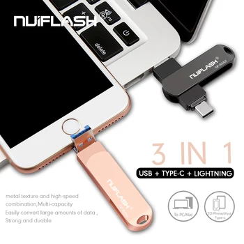 USB-Flash-Drev Til iPhone X/8/7/7 Plus/6/6s/5/SE/ipad OTG TypeC Pen-Drev, HD Memory Stick 8GB, 16GB, 32GB, 64GB 128GB Pendrive