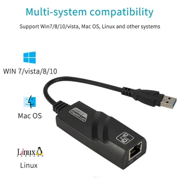 USB-Gigabit Ethernet-Adapter 3 Porte USB 3.0 HUB USB til Rj45 Lan-netværkskort til Macbook, Mac Desktop + Micro USB Oplader Kabel