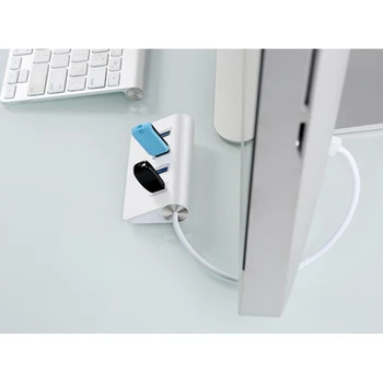 USB-HUB Splitter Adapter 4 Porte USB2.0 HUB Høj Hastighed Aluminium Mini HUB Med Blå LED Til Macbook Bærbare PC, Beskyttelse mod Overbelastning