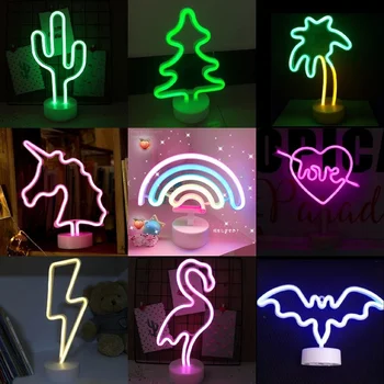 USB LED Dekoration Unicorn Flamingo Lampe Rainbow Moon For Indre Barn Værelse Sengen Nat Lys Indretning Lys For Børn Neon Tegn