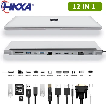 USB Type C-Hub Type-C Til HDMI-kompatibel 4K-VGA-Adapter RJ45 Lan-Ethernet SD-TF USB-C 3.0 Typec 3,5 mm Jack Lyd for MacBook Pro