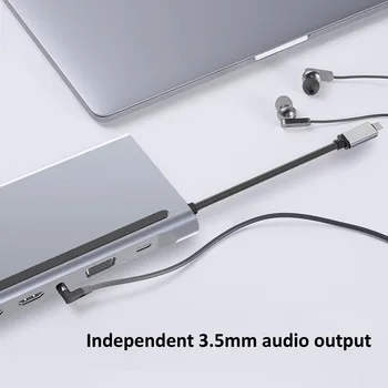 USB Type C-Hub Type-C Til HDMI-kompatibel 4K-VGA-Adapter RJ45 Lan-Ethernet SD-TF USB-C 3.0 Typec 3,5 mm Jack Lyd for MacBook Pro