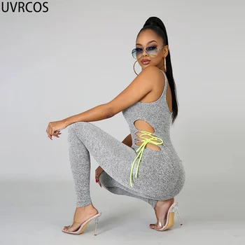 UVRCOS Klub Tøj Til Kvinder i Overalls Tynde Skære Lace Up Jumpsuit Solid Farve Beyprern Mono Punto Mujer Et Stykke med sportstøj