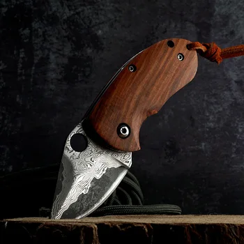 Udendørs Mini Damaskus Stål Folde Kniv Naturlige Træ-Håndtag Gave Folde knive EDC Lomme Knive