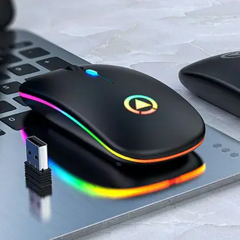 Ultra-tynde LED Farverige Lys Genopladelige Mus Mini Mute Wireless USB-Ergonomisk Optisk Gaming Mus Notebook Computer Mus