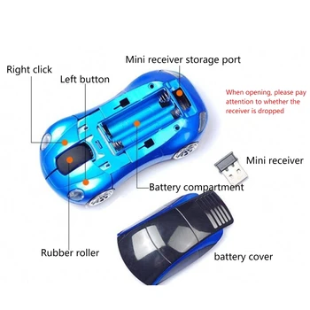 Unikt Design 2,4 G 1600DPI Mus Trådløse USB-Modtager Lys LED Bil Forme Optiske Mus Nyt Drop Shipping