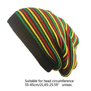 Unisex Hæklet Bølget Fine Striber Beanie hue Rainbow Jamaica Flag Baggy Kraniet Hat N58F