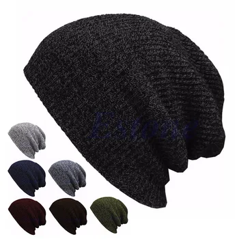 Unisex Strik Baggy Beanie Vinter Hat Udendørs Skiløb Slouchy Smart Strikket hue huer til kvinder hatte til mænd